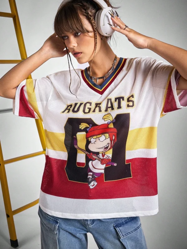 kf-S26b3812fdbe449479bcae43d45d80cb9j Summer New Baseball Jerseys For Women Mesh Breathable Half Sleeve Top Casual V-neck Short Sleeve Tees Oversized Y2K Top