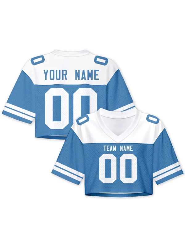 kf-S335002f7d64e46fa8a99c651a9065b8eS Custom American Football Crop Jersey Personalized Football Jerseys with Team Name Number Logo Women Cheerleading Football Shirt