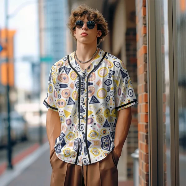 Men Baseball Jersey Geometric Abstract Art Printed Streetwear Trendy Minimalist Vintage Street Style Breathable Unisex Outfits